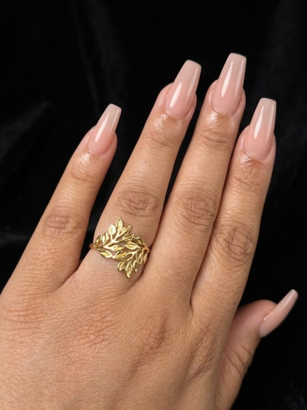 Gold Leaf Motif Adjustable 18k gold plated stainless steel rings